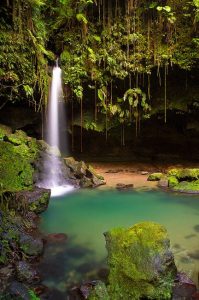 Emerald green waters in Dominica, South Caribbean #WA8949 emerald color of the year waterfall
