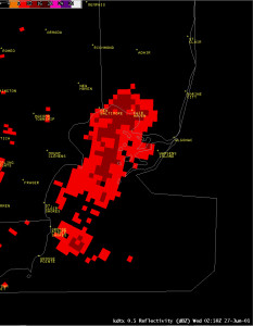 Mayfly aerial swarm over Lake St. Clair, Michigan on Doppler radar.