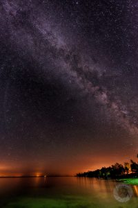 Camelopardalid meteor over Lake Huron, Michigan with the Milky Way