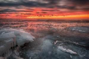 twilight on frozen lake