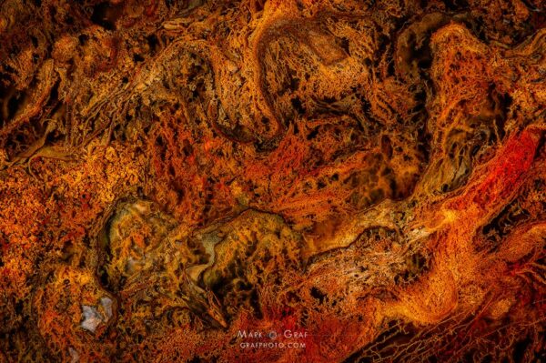 Earth Art: A closeup macro of Bear Creek Moss Agate that resembles similar expansive views of the Earth landscape, part of Stonescapes series