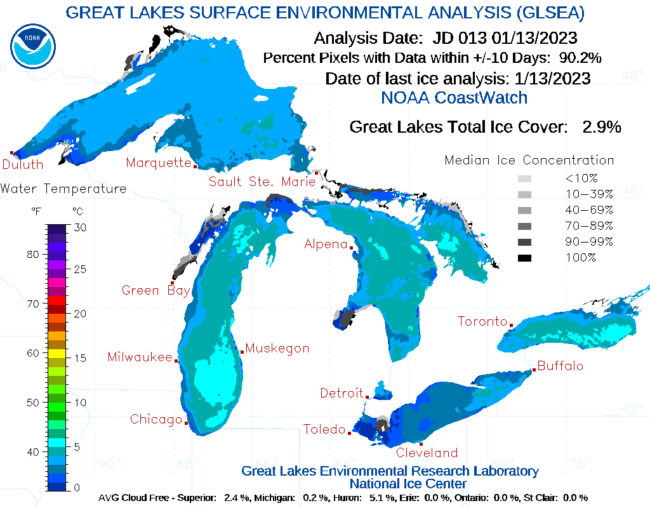 Great Lakes ice cover Jan 2023